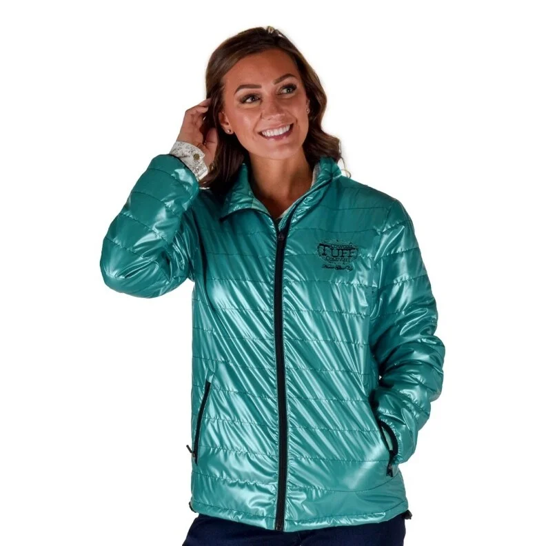 Cowgirl Tuff Western Jacket Womens Zip Logo Pockets Turquoise 100729Streetwear Jackets