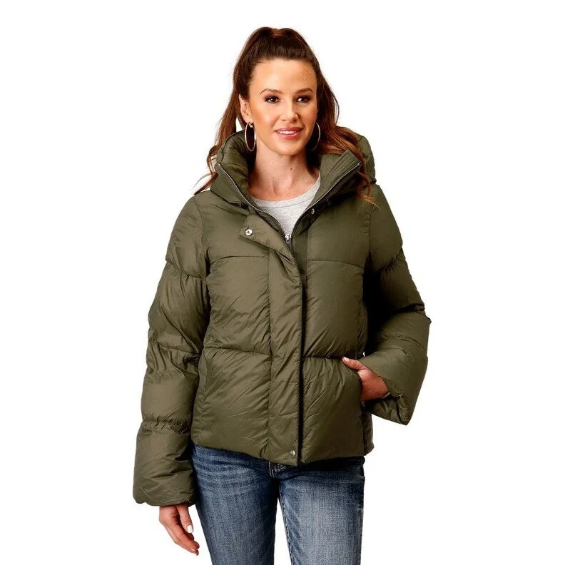 Roper Western Jacket Womens Hood Puffer Green 03-098-0693-6192 GRLinen Jackets