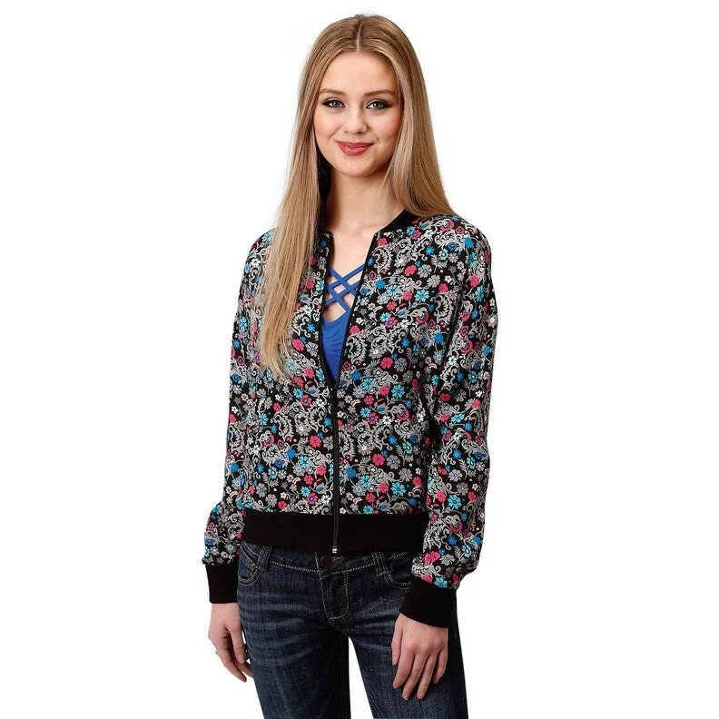 Roper Western Jacket Womens Paisley Bomber Black 03-096-0590-0102 BLFringed Jackets