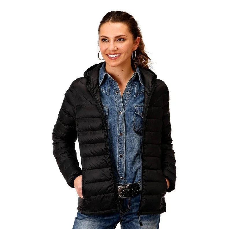 Roper Western Jacket Womens Quilted Zip Hood Black 03-098-0693-6137 BLWork Jackets