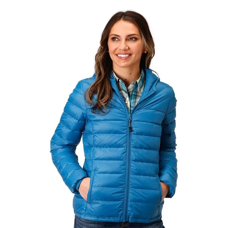 Roper Western Jacket Womens Quilted Zip Hood Teal 03-098-0693-6139 BUReflective Jackets