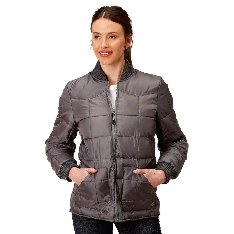 Roper Western Jacket Womens Zipper Quilted Gray 03-098-0761-0527 GYVarsity Jackets