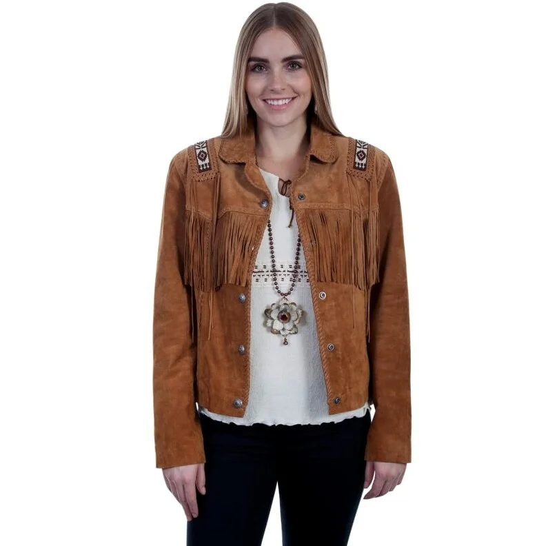 Scully Western Jacket Womens Beaded Epaulettes Fringe Laced F0_L758Faux Leather Jackets