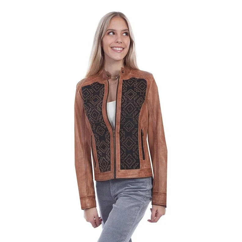 Scully Western Jacket Womens Beaded Panel Leather Zip Front F0_L1067Embellished Jackets