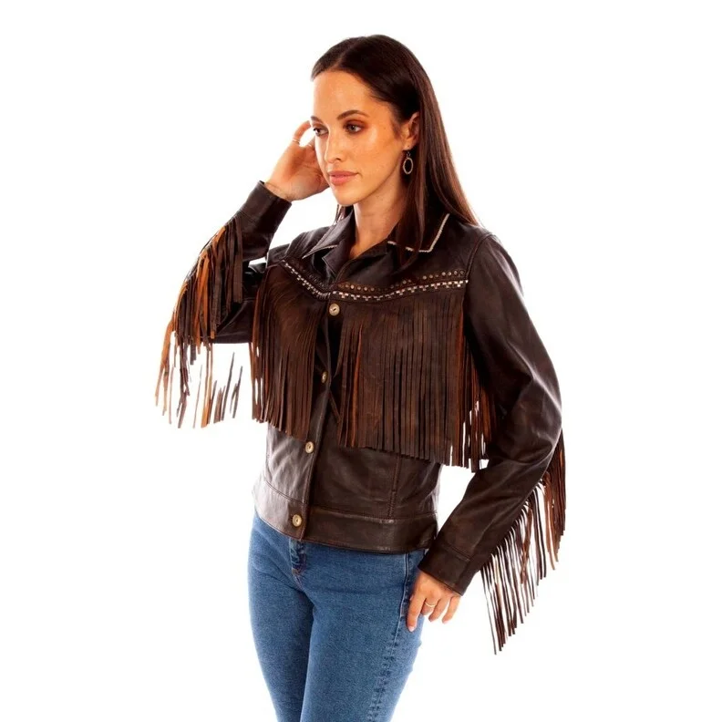 Scully Western Jacket Womens Embroidery Fringe Chocolate F0_L1114Military Jackets