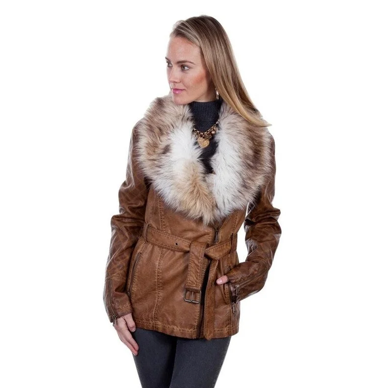 Scully Western Jacket Womens Fax Fur Collar Front Zip Belt F0_8029Windproof Jackets