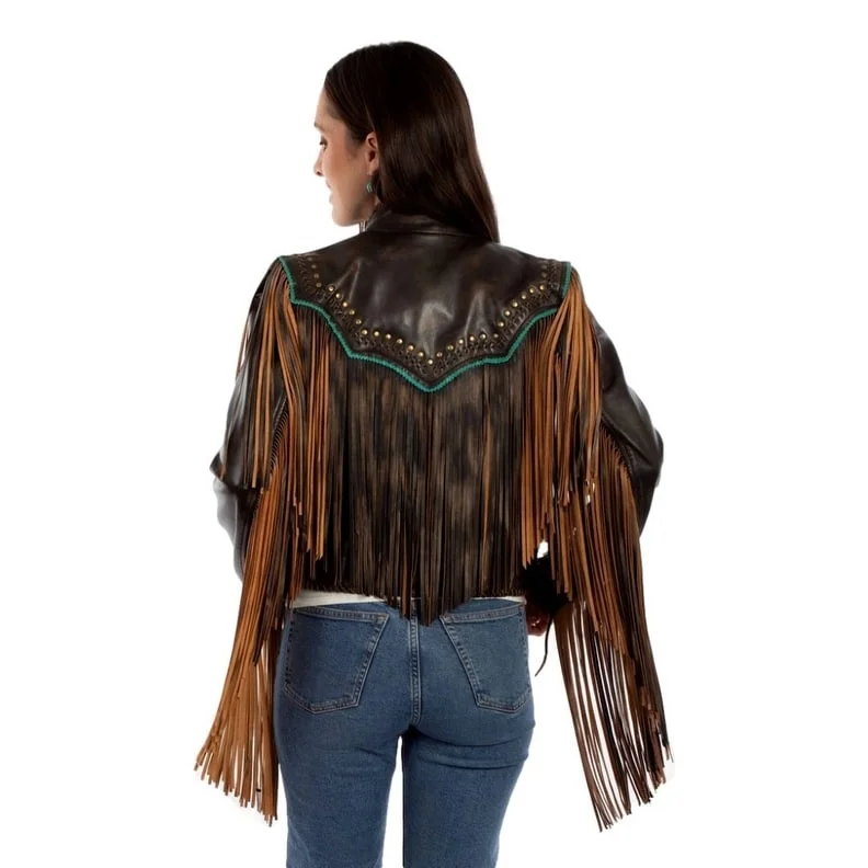 Scully Western Jacket Womens Fringe Buckstitch Vintage Black F0_L1144Insulated Jackets