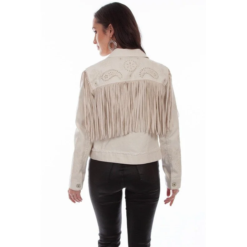 Scully Western Jacket Womens Fringe Laser Cut Jean Off White F0_HC687Faux Leather Jackets