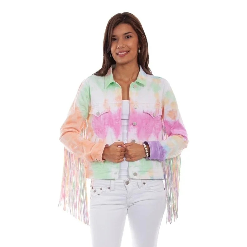 Scully Western Jacket Womens Jean Button Fringe Sherbet F0_HC688Leather-Paneled Jackets