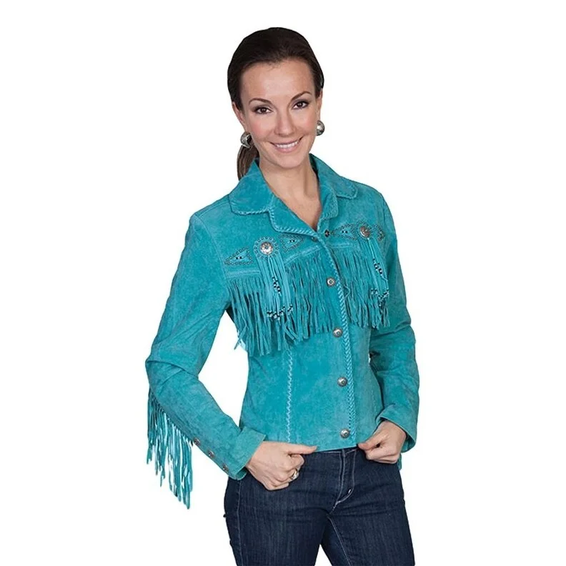 Scully Western Jacket Womens Leather Beaded Fringe Fitted F0_L152Bomber Jackets