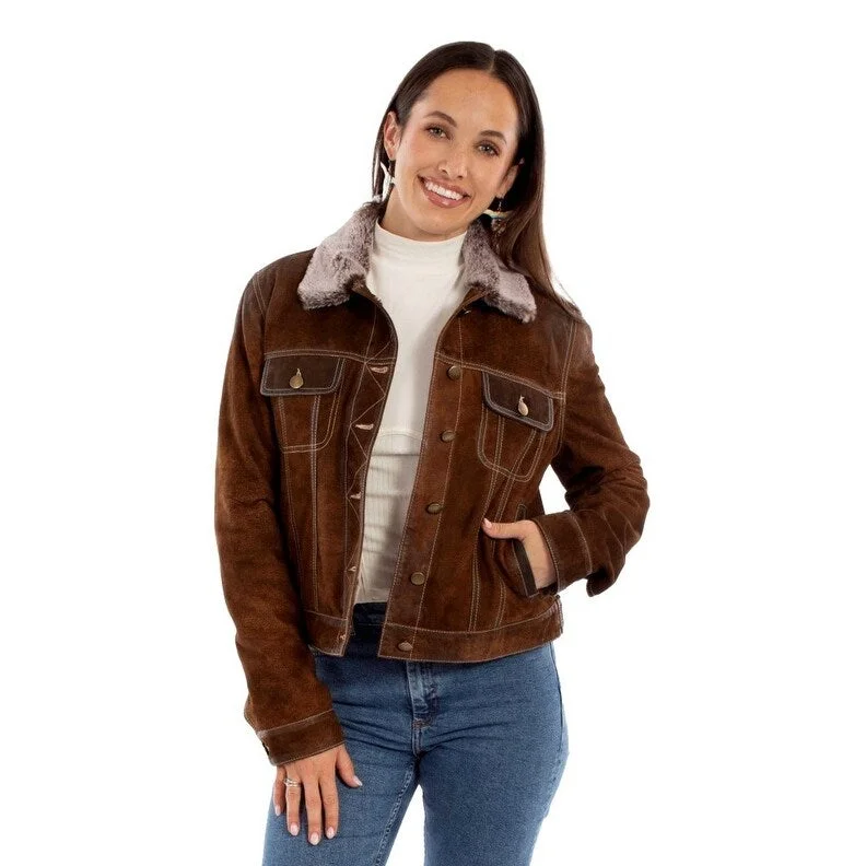 Scully Western Jacket Womens Leather Faux Fur Collar Brown F0_L1145Denim Jackets