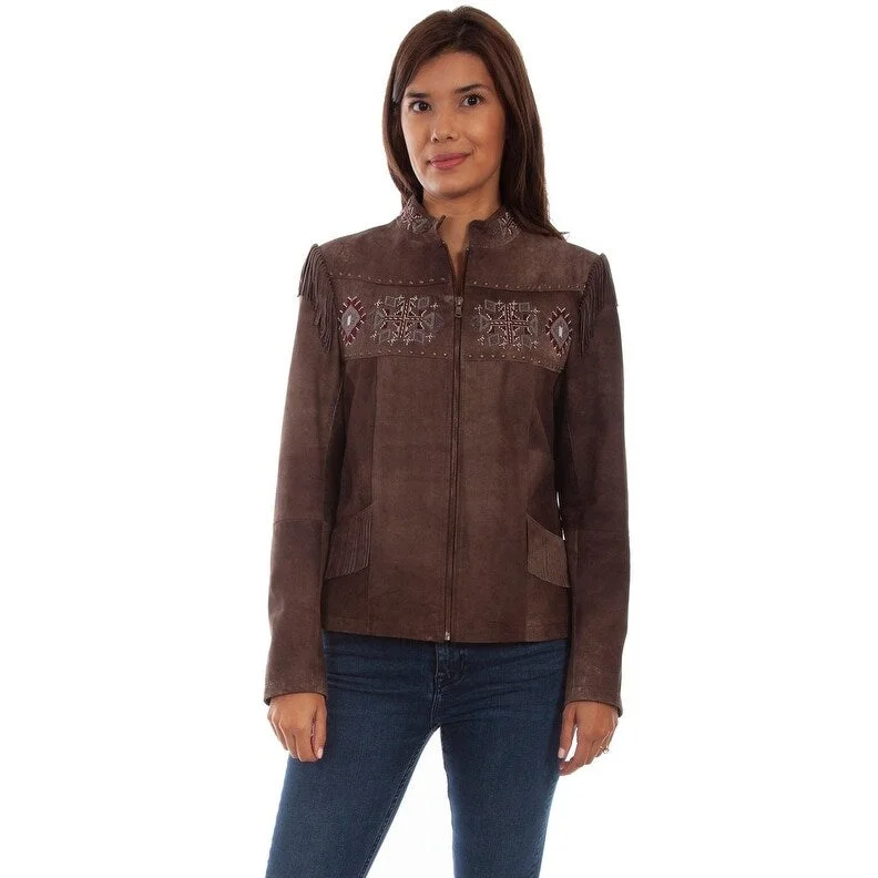 Scully Western Jacket Womens Leather Fringe Beaded Chocolate F0_L1051Hooded Jackets