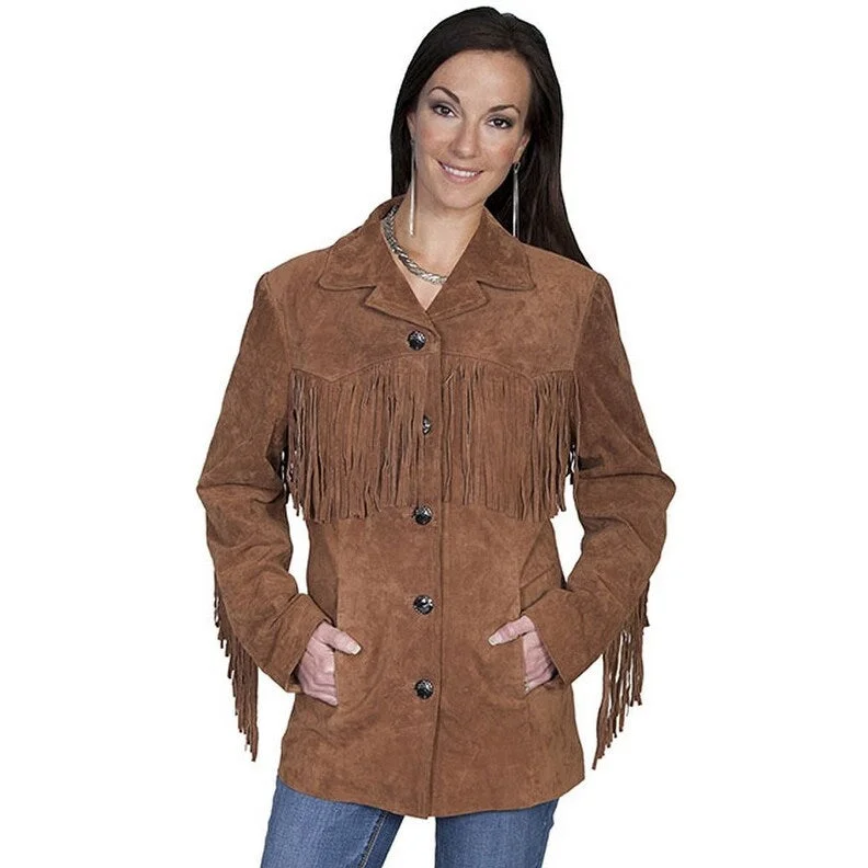 Scully Western Jacket Womens Leather Fringe Button Front F0_L74Wool Jackets