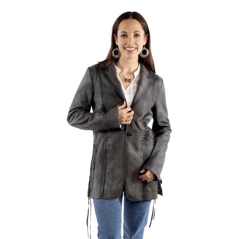 Scully Western Jacket Womens Leather Lacing Button Front F0_L1089Lounge Jackets