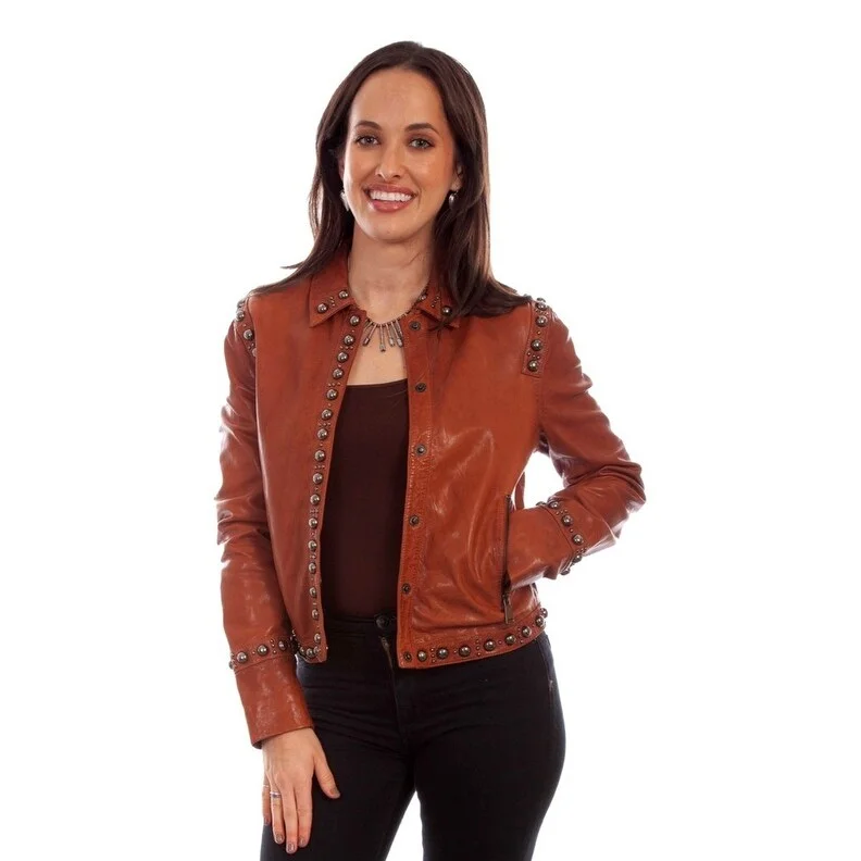 Scully Western Jacket Womens Leather Snap Front Studded Brown F0_L1090Lace-Up Jackets