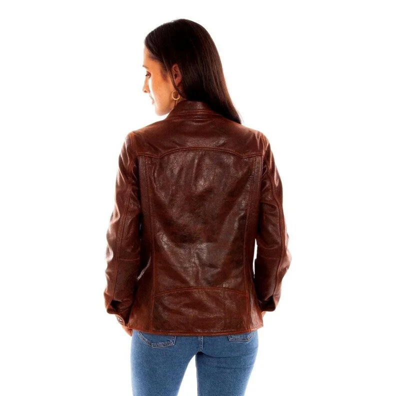 Scully Western Jacket Womens Leather Snap Point Collar Brown F0_L1104Fringed Jackets