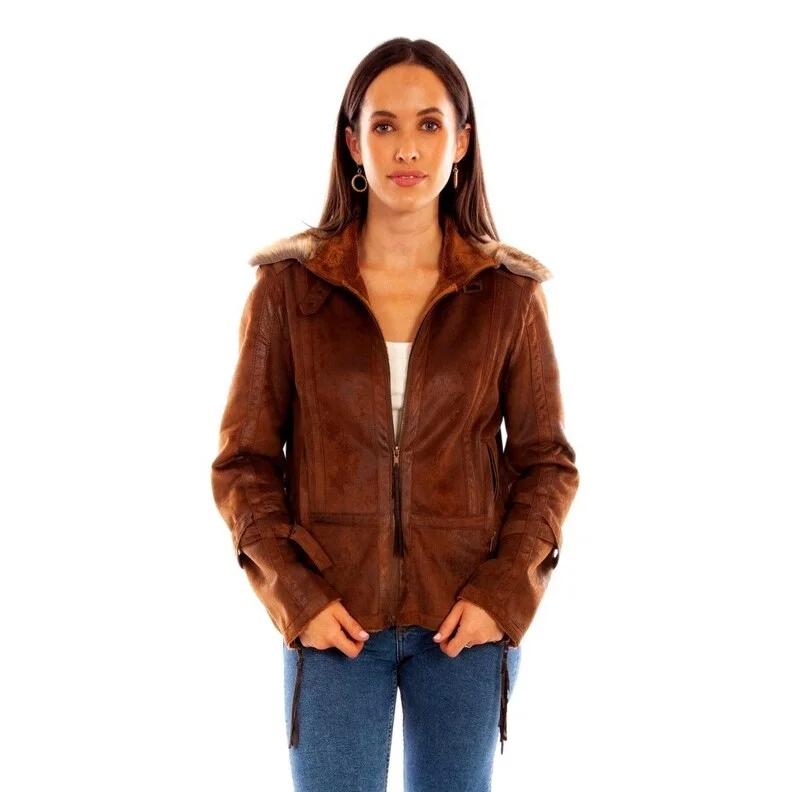 Scully Western Jacket Womens Zip Front Faux Fur Collar Brown F0_8061Sports Team Jackets