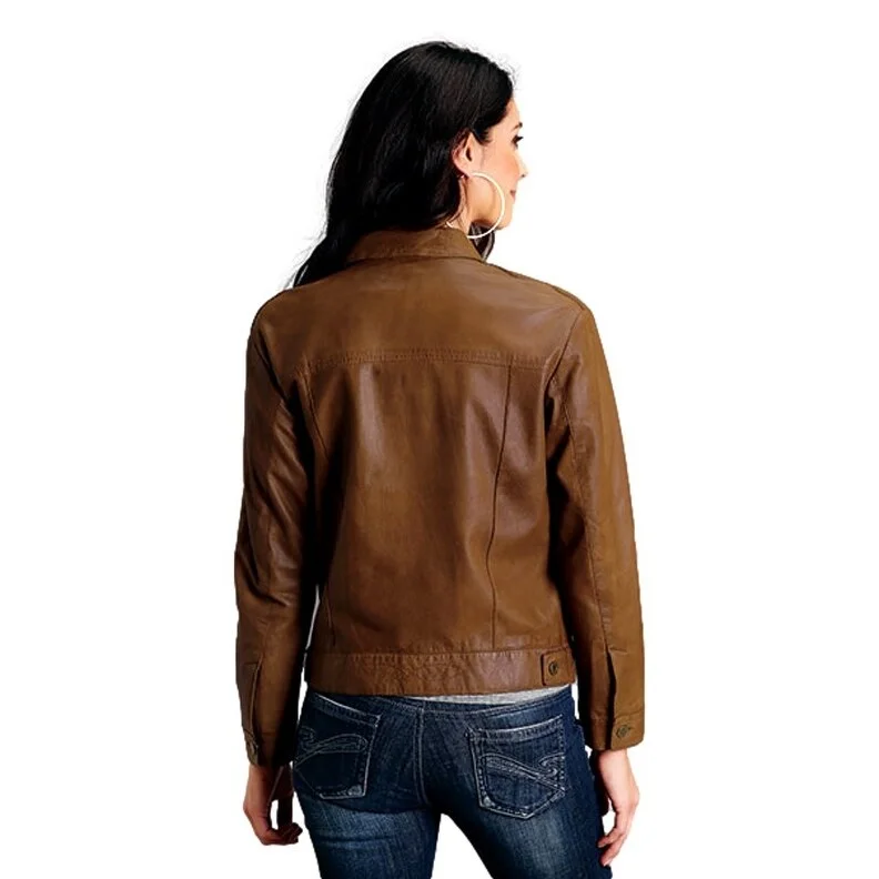 Stetson Western Jacket Womens Leather Button Brown 11-098-0539-7094 BRWindbreakers