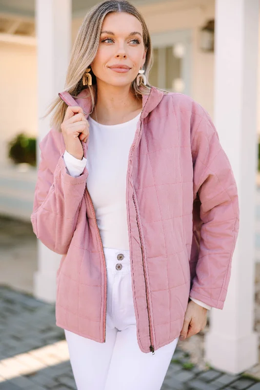 Think For Yourself Mauve Pink Quilted JacketParka Jackets