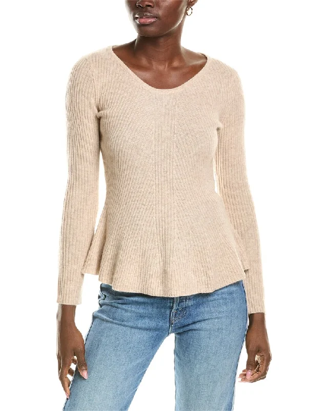 Cropped Knit TopsSofiacashmere Peplum Rib Scoop Neck Cashmere Sweater