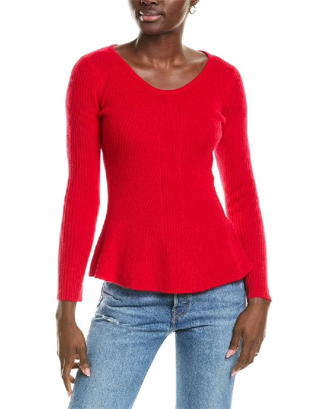 Longline Knit TopsSofiacashmere Peplum Rib Scoop Neck Cashmere Sweater