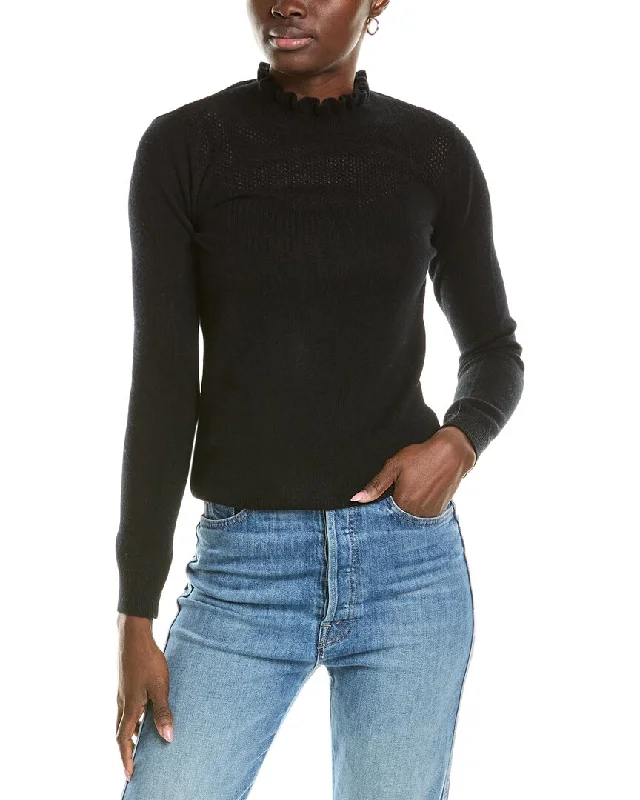 Boat Neck Knit TopsSofiacashmere Ruffle Mock Neck Mesh Stitch Cashmere Sweater