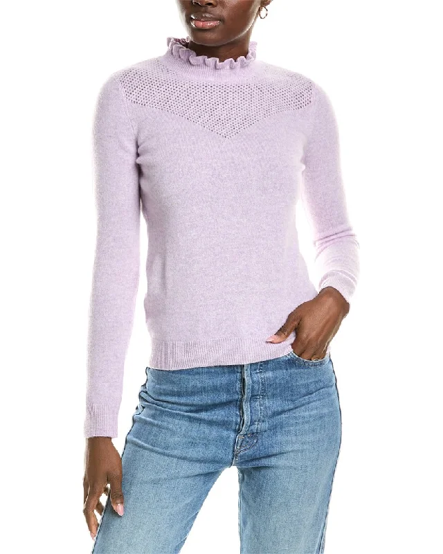 Scoop Neck Knit TopsSofiacashmere Ruffle Mock Neck Mesh Stitch Cashmere Sweater