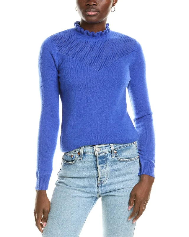 Turtleneck Knit TopsSofiacashmere Ruffle Mock Neck Mesh Stitch Cashmere Sweater