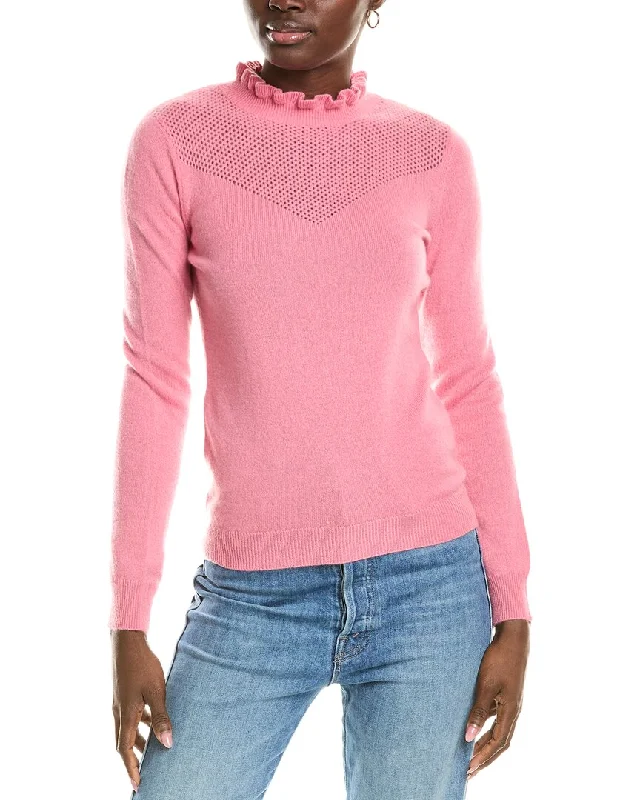 Ruffled Knit TopsSofiacashmere Ruffle Mock Neck Mesh Stitch Cashmere Sweater