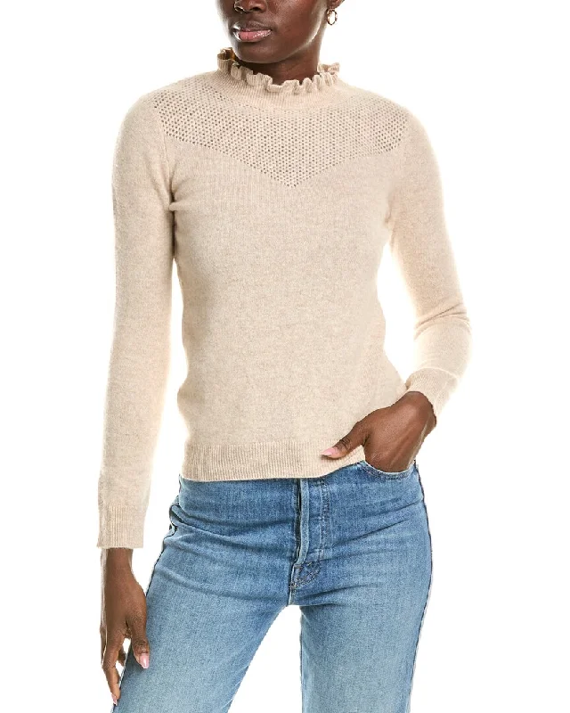 Crewneck Knit TopsSofiacashmere Ruffle Mock Neck Mesh Stitch Cashmere Sweater