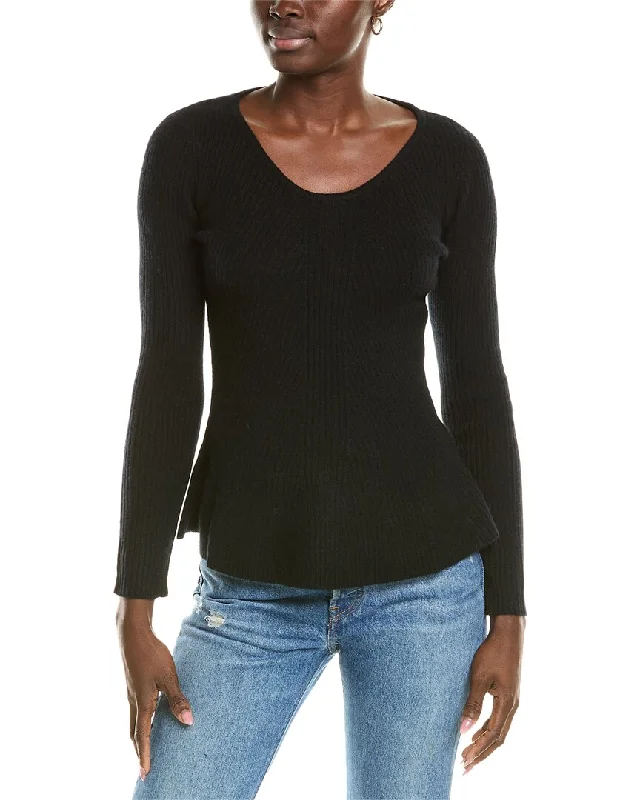 Tasseled Knit TopsSofiacashmere Peplum Rib Scoop Neck Cashmere Sweater