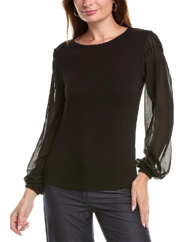 Studded Knit TopsT Tahari Mix Media Smock Top