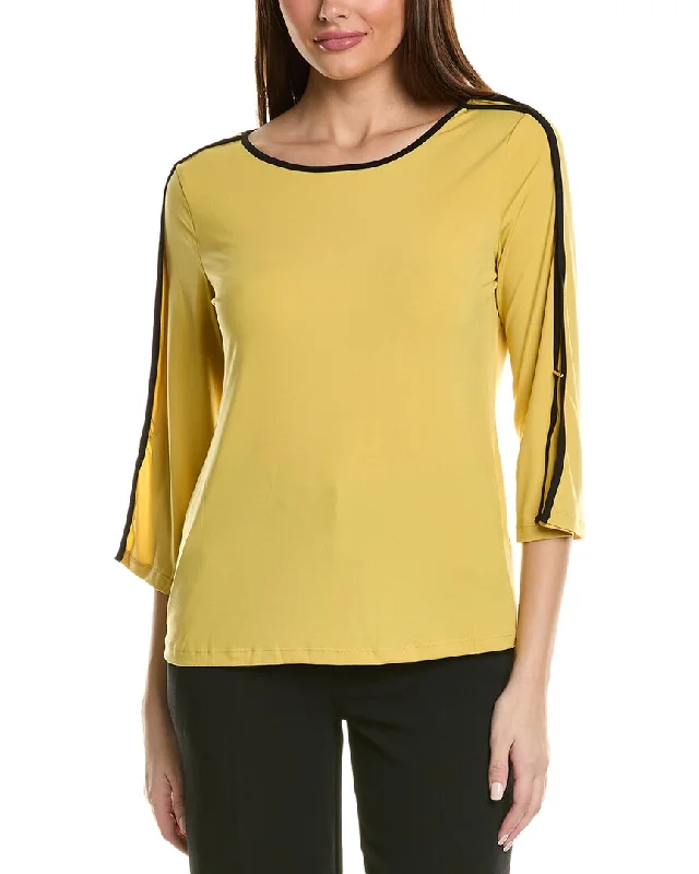 Ribbed Cuff Knit TopsT Tahari Boat Neck Top