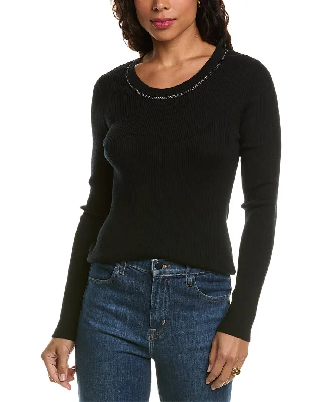 Velvet Knit TopsElie Tahari Chain Trim Wool Sweater