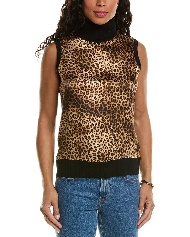 Polyester Knit TopsElie Tahari Ocelot Print Silk & Wool Sweater