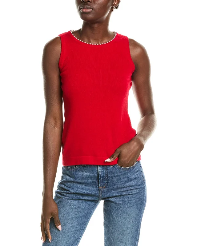 Silk Knit TopsSofiacashmere Embellished Trim Cashmere Tank Top