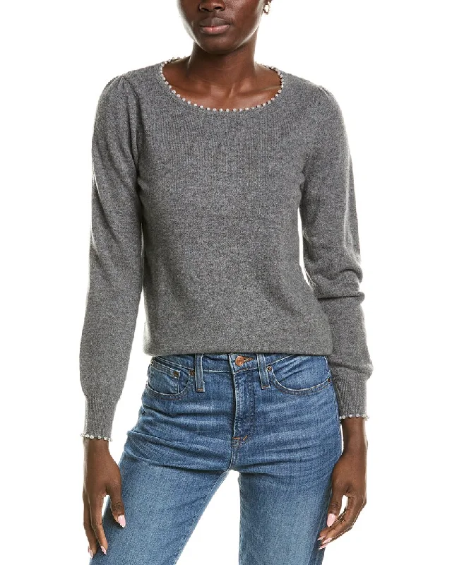 Cashmere Knit TopsSofiacashmere Embellished Trim Cashmere Sweater