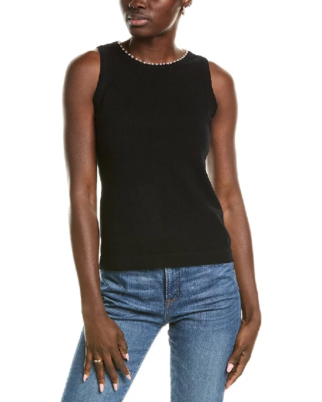 Button-Up Knit TopsSofiacashmere Embellished Trim Cashmere Tank Top