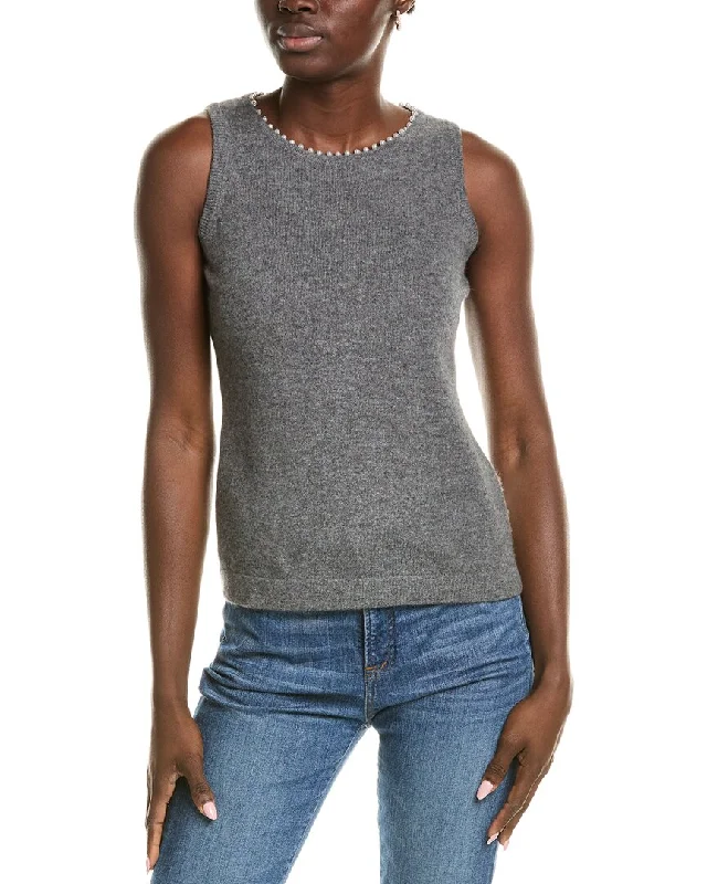 Zippered Knit TopsSofiacashmere Embellished Trim Cashmere Tank Top