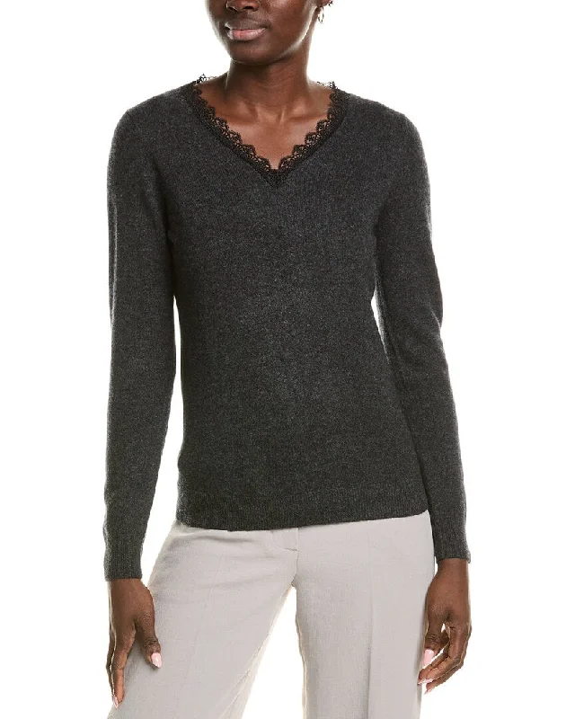 Statement Knit TopsSofiacashmere Lace Trim Cashmere Sweater