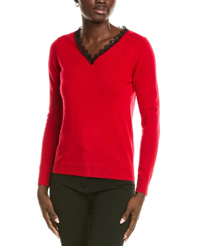 Branded Knit TopsSofiacashmere Lace Trim Cashmere Sweater