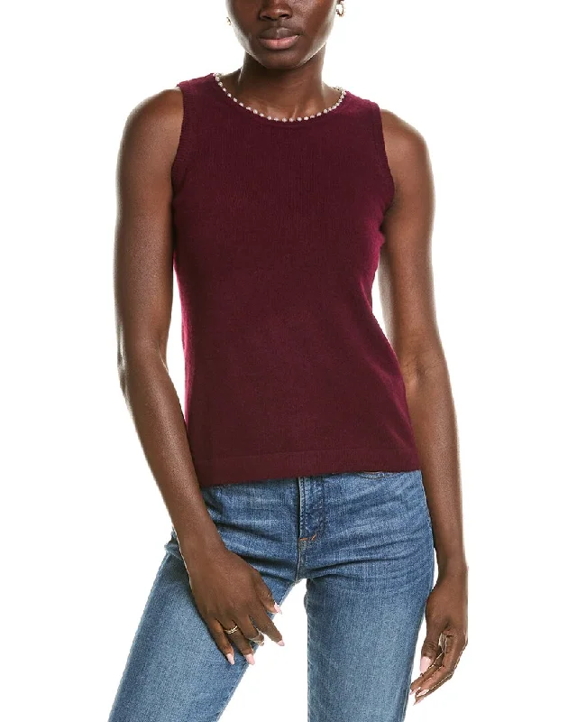 Collaborative Knit TopsSofiacashmere Embellished Trim Cashmere Tank Top