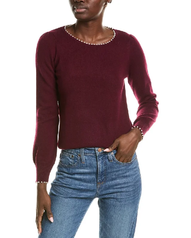 Band Merch Knit TopsSofiacashmere Embellished Trim Cashmere Sweater