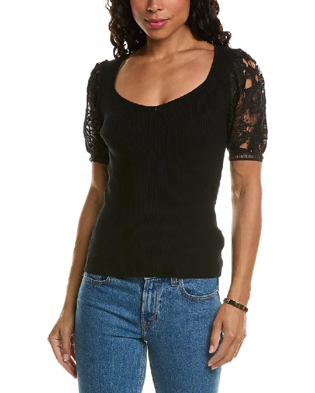 Hip-Hop Knit TopsElie Tahari Lace Sleeve Top