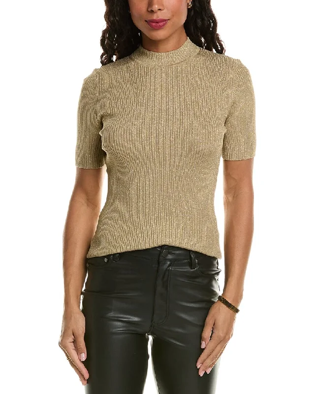 Luxury Knit TopsElie Tahari Metallic Mock Sweater