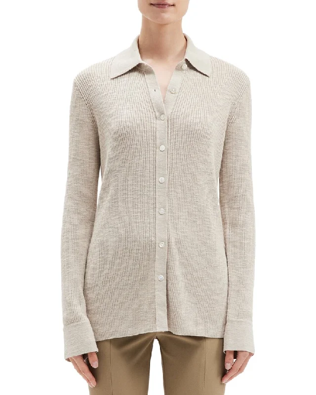 Hunting Knit TopsTheory Fine Rib Wool-Blend Button Shirt