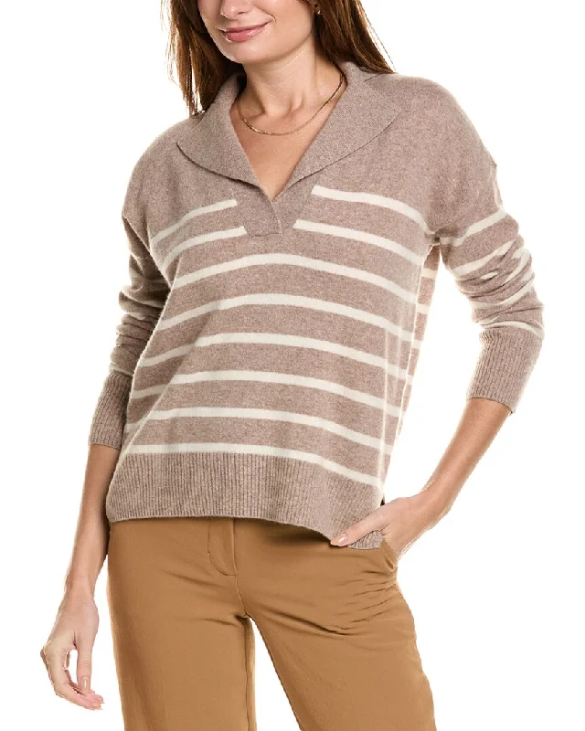 Metallic Knit TopsDesign History Striped Notched Collar Cashmere Sweater