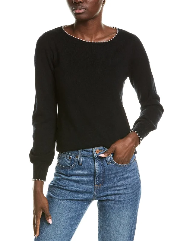 Punk Knit TopsSofiacashmere Embellished Trim Cashmere Sweater