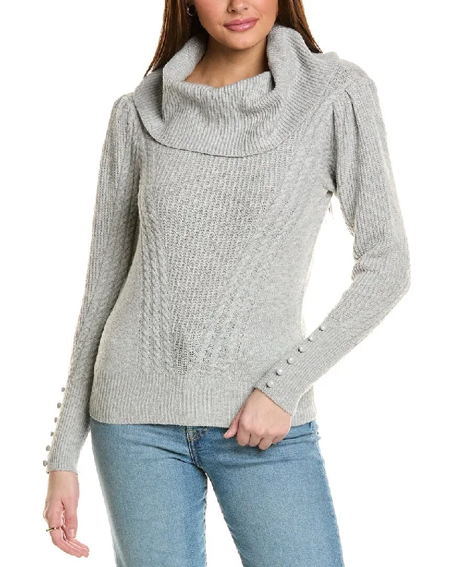 Metallic Knit TopsT Tahari Cowl Neck Placed Rib Cable Sweater