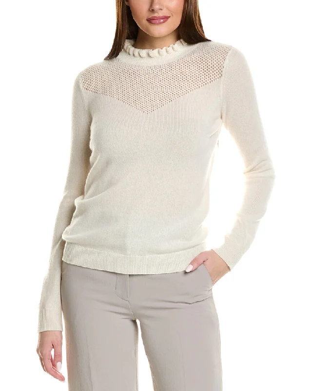 Glitter Knit TopsSofiacashmere Ruffle Mock Neck Mesh Stitch Cashmere Sweater